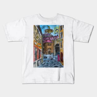 Watercolor Sketch - Genève, Old Town, Rue Chasse-Coq Kids T-Shirt